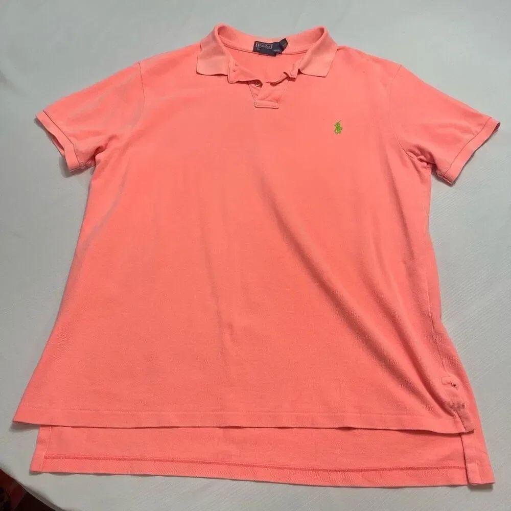 Polo Ralph Lauren Men’s Neon Peach Orange Custom Fit VTG Neon Polo Shirt Size XL